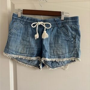 Belk Blue and White Jean Shorts with Lace Trim